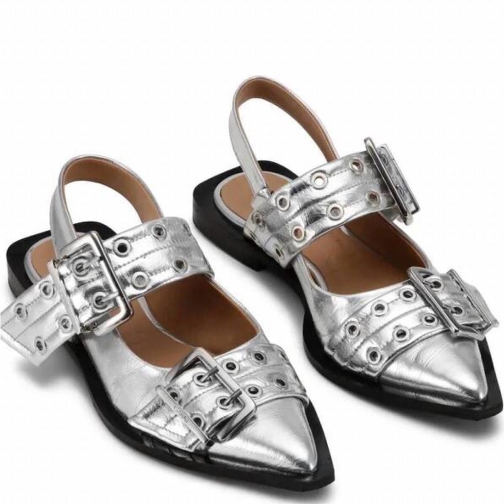 GANNI feminine buckle ballerina Silver Women's sandals size 41